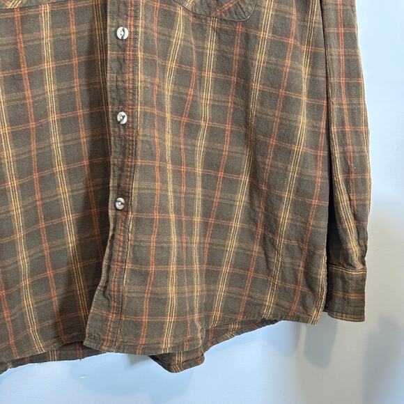 Brown Plaid Flannel Shirt 2X Work n Sport Button Down Outdoorswear | Dark Autumn - Picture 4 of 7